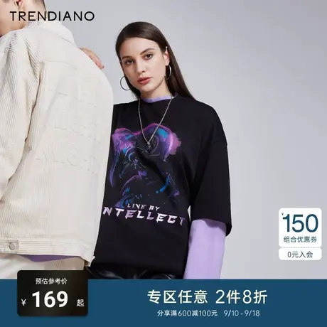 TRENDIANO官方潮牌男女同款时尚未来感科幻印花压胶圆领短袖T恤男商品大图