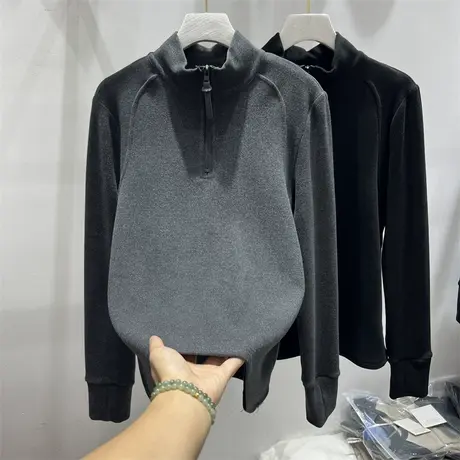 2023新款纯色半拉链立领高领德绒卫衣女秋冬设计感小众打底衫上衣商品大图