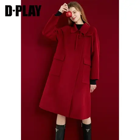 DPLAY中式复古红盘扣宽松羊毛双面呢大衣外套图片
