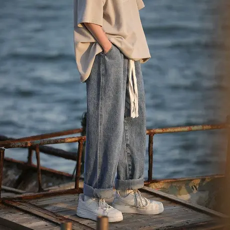 秋冬季牛仔裤男宽松休闲长裤韩版ins潮流港风复古潮牌百搭直筒裤商品大图