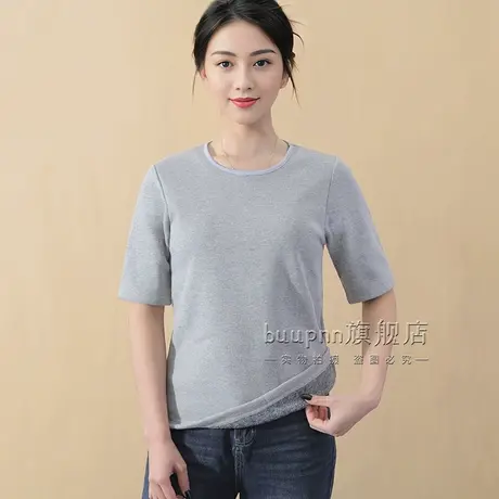五分袖加绒保暖内衣女内穿中袖秋衣上衣短袖T恤商品大图