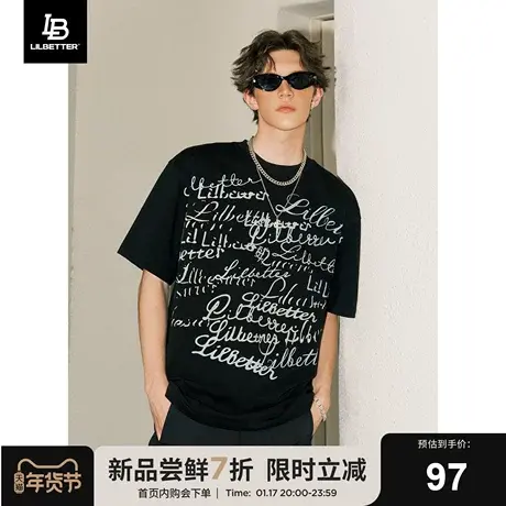 Lilbetter纯棉短袖t恤男潮牌百搭打底衫新款五分袖美式复古半截袖商品大图