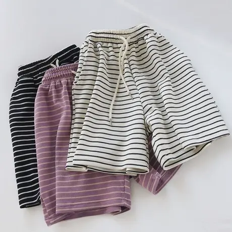 休闲运动跑步短裤女夏装2024新款宽松韩版条纹居家外穿裤子潮ins商品大图