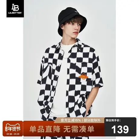 Lilbetter棋盘格短袖衬衫男2024新款夏季衬衣港风高级感休闲半袖商品大图