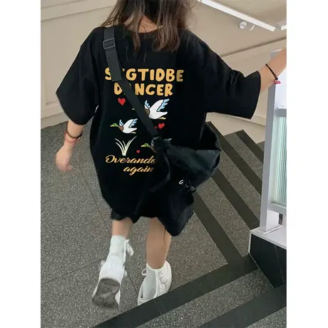 纯棉重磅设计感短袖t恤女夏季新款小众潮牌韩版宽松半袖港风上衣商品大图