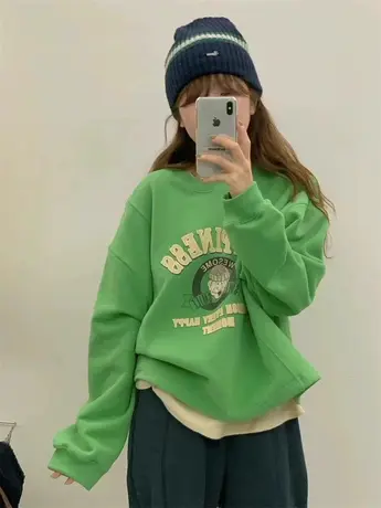 韩国东大门女2024春季新款洋气字母印花宽松薄款卫衣百搭外套上衣商品大图