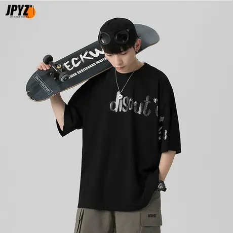 重磅纯棉短袖T恤男女宽松休闲潮流新款半袖青少年五分袖体恤衫商品大图