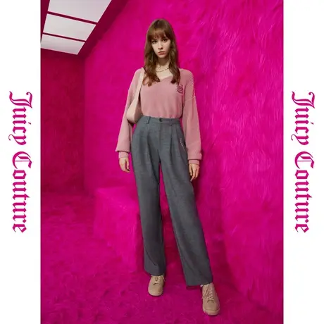 Juicy Couture橘滋秋女女装年新款百搭刺绣折裥直筒女休闲裤商品大图