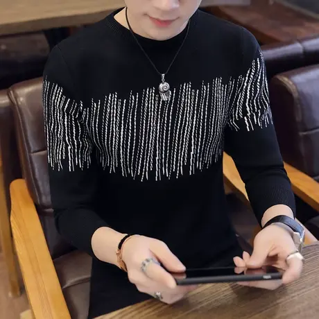 2023新款春秋季长袖T恤毛衣男韩版潮流体恤针织打底衫男装上衣服商品大图