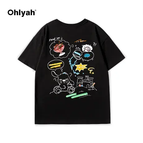 Ohlyah趣味吃货小羊涂鸦短袖t恤男女中性风潮牌圆领半袖纯棉上衣商品大图