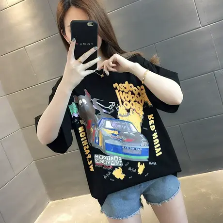 纯棉短袖T恤女装宽松2023年新款秋季洋气中长款设计感打底衫爆款商品大图