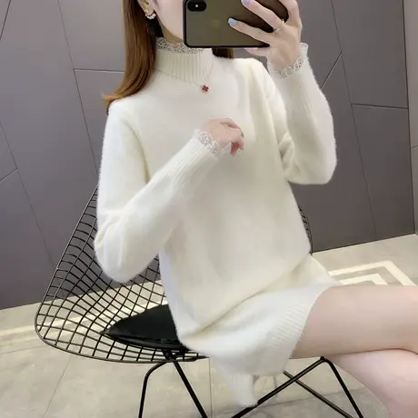 水貂绒女士中长款毛衣女2021年新款爆款冬季加厚打底衫连衣裙洋气商品大图
