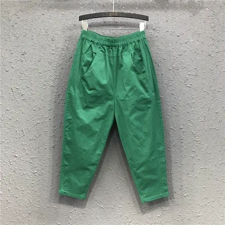 潮流绿色老爹裤垮裤女春夏新款欧货宽松显瘦薄款休闲小脚哈伦裤子商品大图