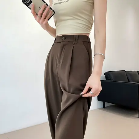 咖色西装阔腿裤女夏季2023年薄款高腰垂感直筒显瘦冰丝休闲拖地裤商品大图