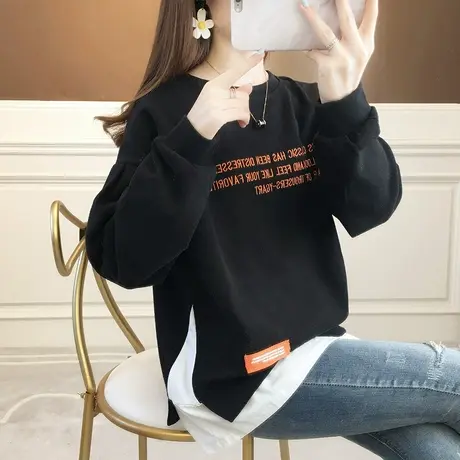 卫衣女春秋季韩版宽松bf慵懒风ins早秋薄款假两件上衣港风外套潮商品大图