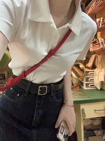 纯棉polo衫正肩短袖t恤女夏季ins潮牌修身chic港味短款上衣服体恤图片