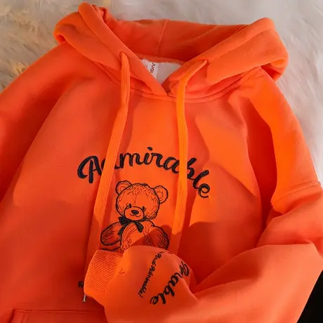 设计感小熊连帽卫衣女ins潮牌秋冬加绒加厚宽松bf慵懒风大码外套图片