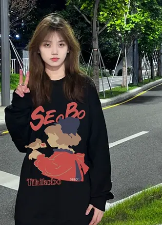 hiphop美式大码卡通无帽卫衣女复古潮ins上衣薄款高级感秋季外套商品大图