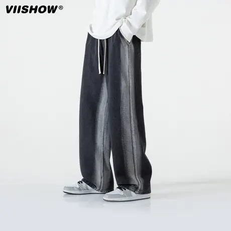 VIISHOW渐变浅色牛仔裤男宽松直筒潮牌ins阔腿水洗休闲男款长裤子商品大图