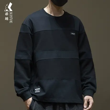 希越潮牌拼接撞色套头卫衣男330g重磅纯棉长袖t恤秋冬ins宽松大码商品大图