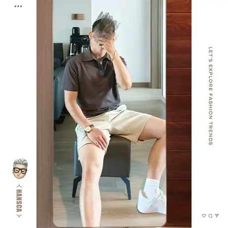 Hansca男士POLO衫夏季套装短袖T恤翻领上衣穿搭宽松休闲短裤潮流商品大图