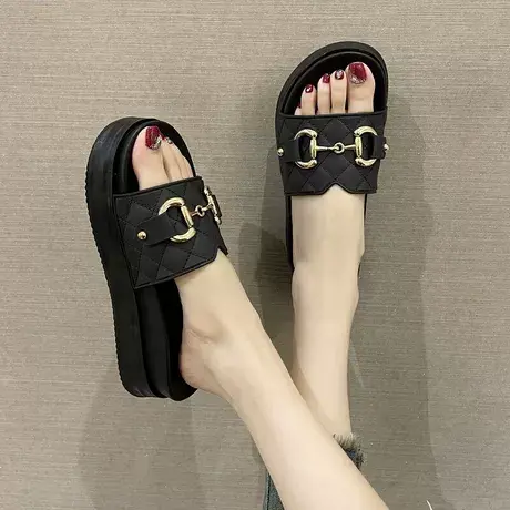 拖鞋女夏季外穿网红ins潮时尚踩屎感松糕厚底增高防滑沙滩凉拖鞋图片