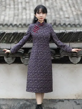 改良旗袍女冬季加厚夹棉减龄妈妈装时尚中式盘扣民国风复古女装商品大图