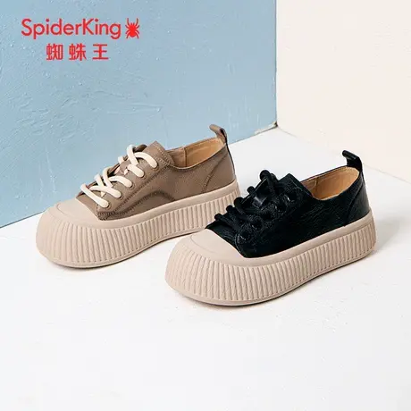 SPIDER KING/蜘蛛王女板鞋真皮2023秋商场新款休闲鞋简约增高厚底图片