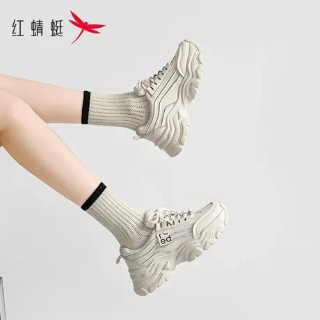 红蜻蜓厚底老爹鞋女款夏季复古2023新款女鞋ins潮白色运动休闲鞋图片