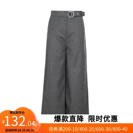 【艾格】2023春夏季新款休闲裤女腰带扣子七八分裤显瘦气质阔腿裤商品大图