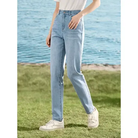 【商场同款】茵曼通勤休闲牛仔裤2023夏女装新款绣花钉珠水洗长裤图片