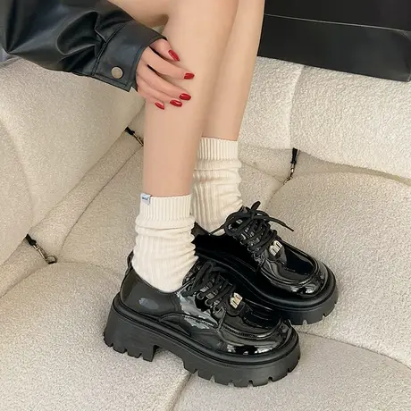 厚底乐福鞋女2024年春秋季新款复古英伦风黑色小皮鞋粗跟高跟单鞋商品大图