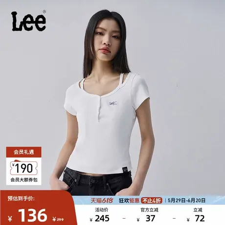 Lee25春夏新品修身版型圆领刺绣Logo女短袖T恤潮流LWT009876207图片