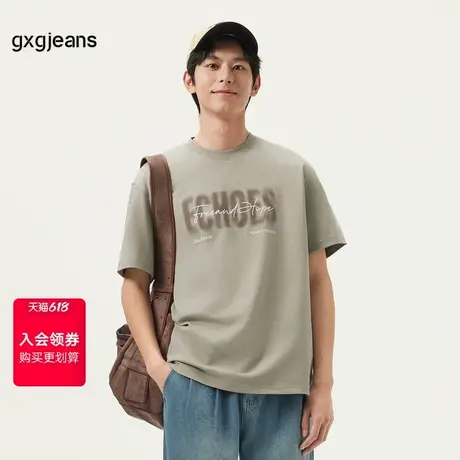 gxg.jeans男装 浅卡其潮流字母时尚宽松圆领短袖T恤男生 25夏新款商品大图