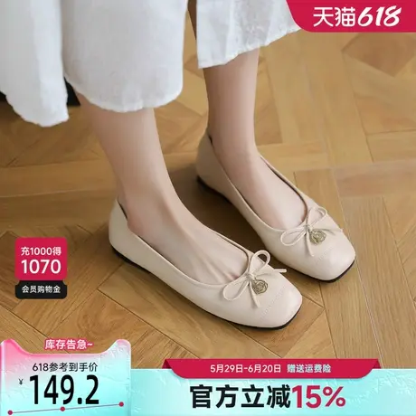 戈美其平底奶奶鞋女款2025春季新款浅口方头蝴蝶结软底仙女风单鞋商品大图