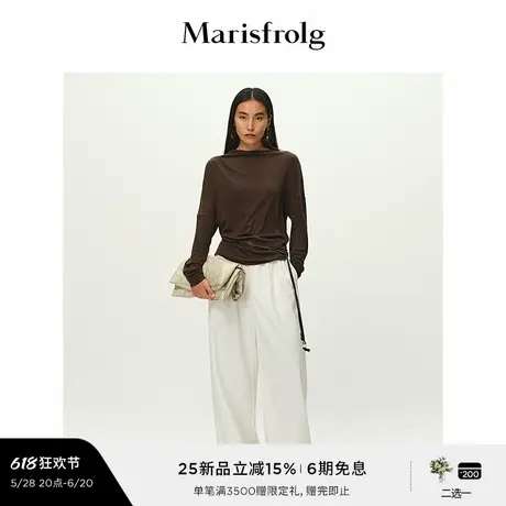 【无压力职场】Marisfrolg玛丝菲尔2025春新款白色宽松直筒休闲裤图片