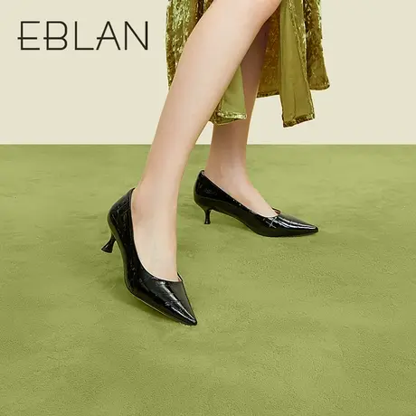 伊伴春季女鞋漆皮真皮复古单鞋舒适一脚蹬专业鞋简约细高跟鞋图片
