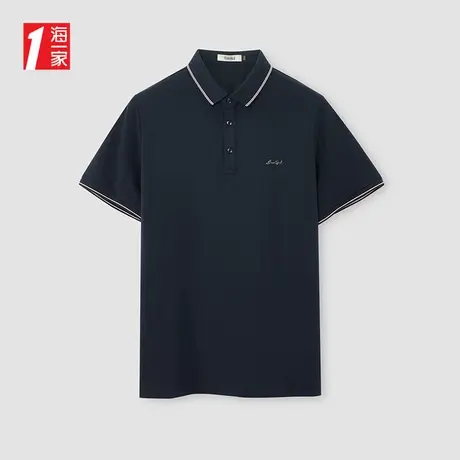 海一家撞色翻领POLO衫2025夏季新款简约字母青年男士短袖POLO衫商品大图