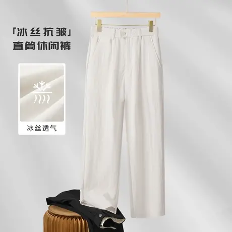 亚麻天丝混纺裤子男款2025夏季老钱风垂感抗皱直筒宽松男士休闲裤商品大图