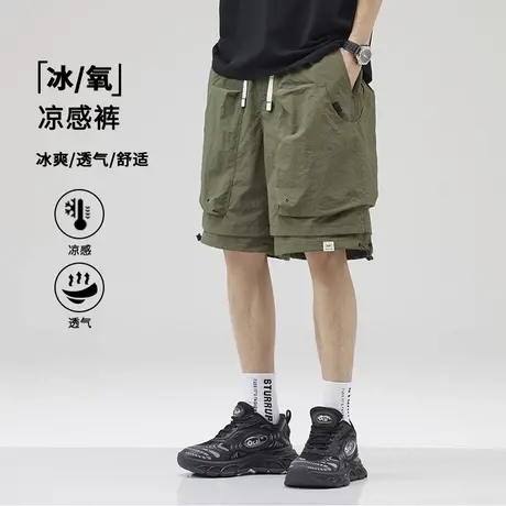 夏季新款冰感速干工装短裤男潮牌大口袋宽松阔腿五分裤子男加大码图片