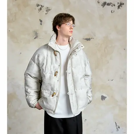 Lilbetter新中式暗纹提花棉服2024冬季新款牛角扣立领保暖外套LB图片