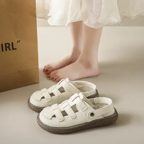 包头凉鞋女软底夏外穿2025新款防滑孕妇两穿半拖鞋法式罗马洞洞鞋商品大图