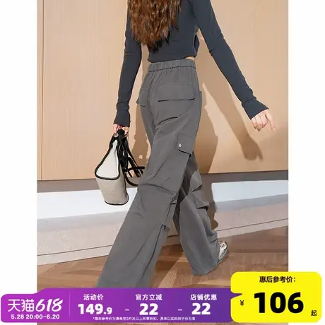 唐狮2025春秋新款工装裤女休闲裤直筒阔腿显瘦流行灰色运动长裤商品大图