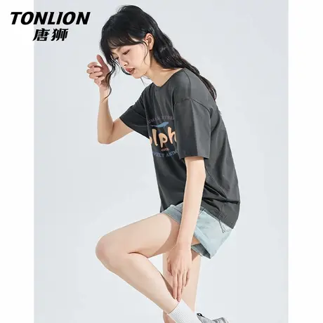 唐狮美式复古正肩短袖t恤女2025新款爆款夏季情侣重磅半袖上衣VB图片