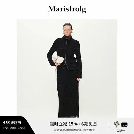 【随型外套】玛丝菲尔秋羊毛华夫格黑色针织外套商品大图