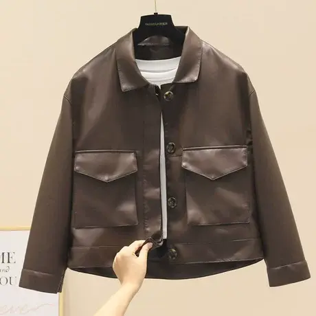 秋冬新款时尚皮衣百搭韩版网红洋气复古休闲秋季大口袋皮夹克外套商品大图