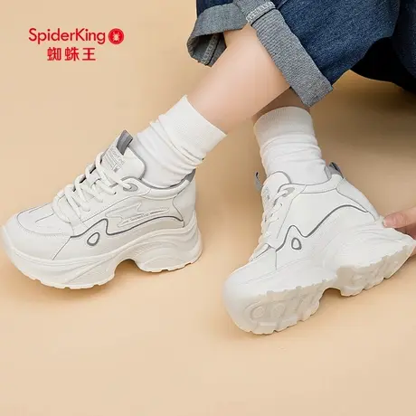 蜘蛛王老爹鞋女2025春秋新款舒适显脚小休闲鞋真皮增高小个子女鞋商品大图