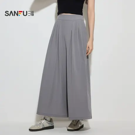 三福女秋季压褶阔腿裙裤单裤 轻运动遮肉显瘦家居服长裤844449商品大图