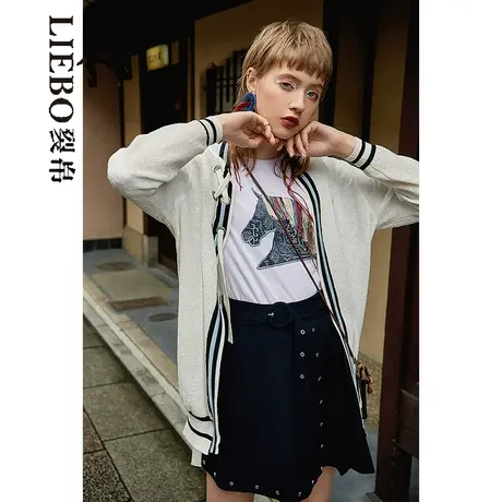 裂帛LIEBOFeng设计师品牌2023年小马刺绣奶油白色V领针织开衫商品大图