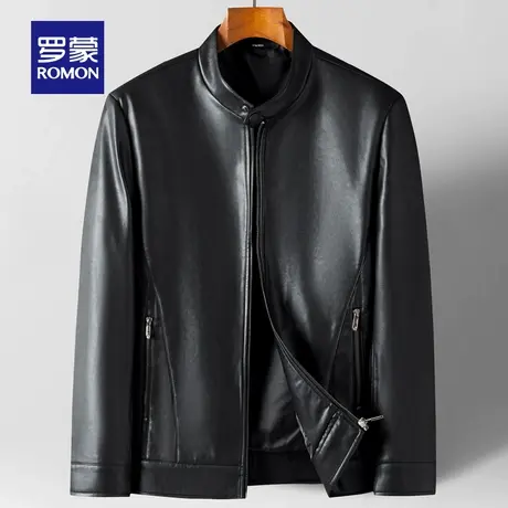 罗蒙男士短款立领皮衣2023秋季时尚潮流修身百搭外套中青年皮夹克图片